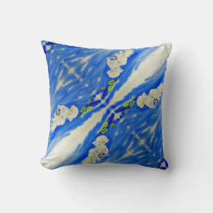 Romantic wispy blue skies and white orchids cushion