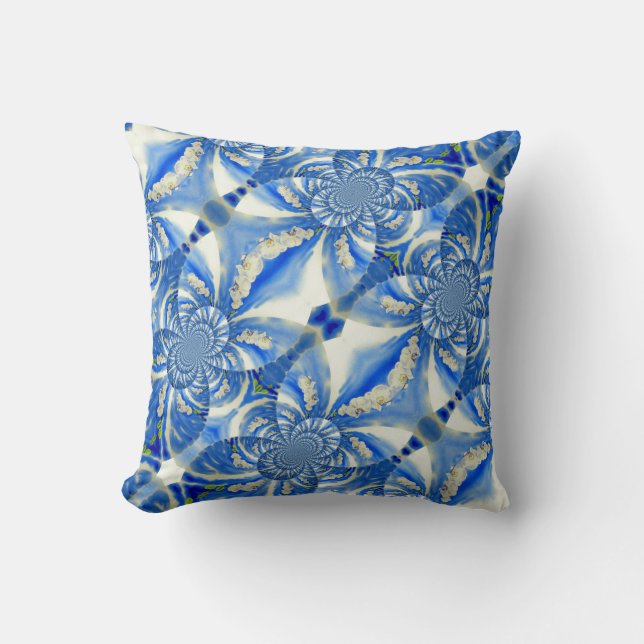 Romantic wispy blue skies and white orchids cushion (Front)