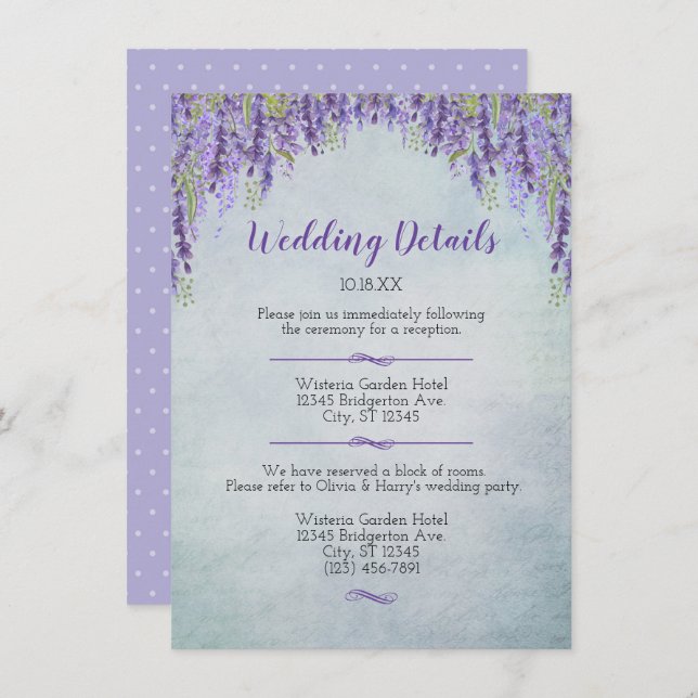 Romantic Wisteria Garden Wedding Details Announcem Announcement (Front/Back)