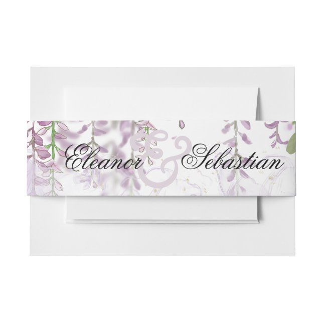 Romantic Wisteria Purple Wedding  Invitation Belly Band (Front Example)