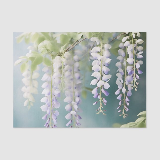 Romantic Wisteria Vine Watercolor on Dusty Blue Tissue Paper (Front)