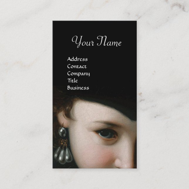 ROMANTIC WOMAN,ANTIQUE JEWELS AND PEARLS MONOGRAM BUSINESS CARD (Front)