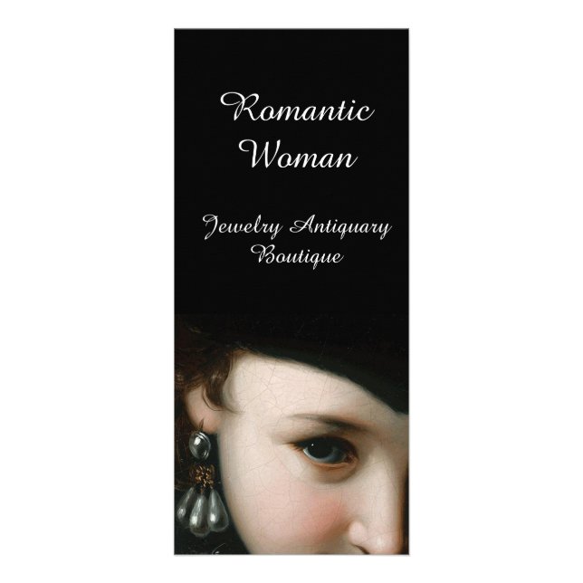 ROMANTIC WOMAN,ANTIQUE JEWELS AND PEARLS MONOGRAM RACK CARD (Front)