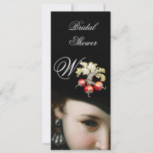 ROMANTIC WOMAN,ANTIQUE JEWELS,PEARLS BRIDAL SHOWER INVITATION