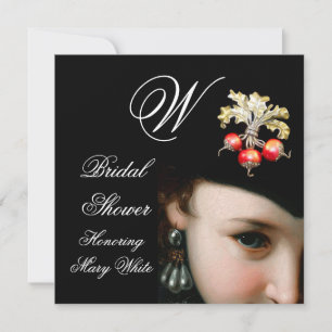 ROMANTIC WOMAN,ANTIQUE JEWELS,PEARLS BRIDAL SHOWER INVITATION