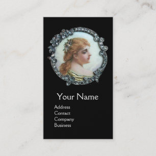 ROMANTIC WOMAN,DIAMOND FLOWER VINTAGE ENAMEL Black Business Card