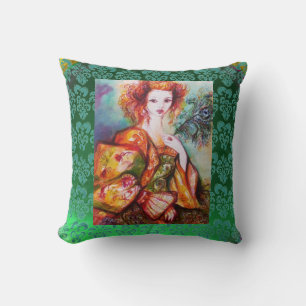 ROMANTIC WOMAN,SPARKLING PEACOCK FEATHER Red Green Cushion