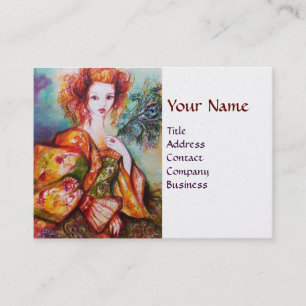 ROMANTIC WOMAN,SPARKLING PEACOCK FEATHER White Business Card