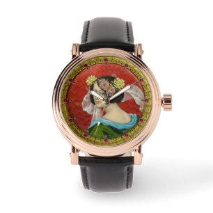 ROMANTIC WOMAN WITH FLOWERS VINTAGE ENAMEL WATCH