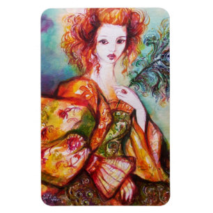 ROMANTIC WOMAN WITH PEACOCK FEATHER MAGNET