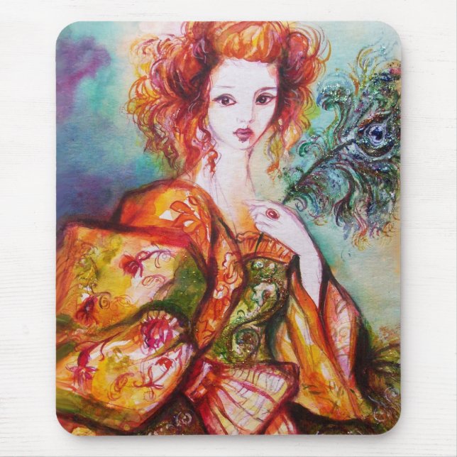 ROMANTIC WOMAN WITH PEACOCK FEATHER MOUSE PAD (Front)