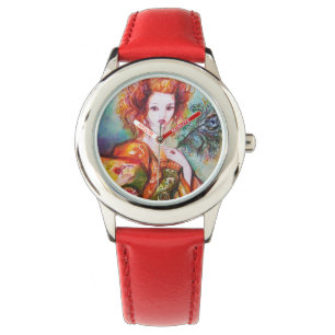 ROMANTIC WOMAN WITH PEACOCK FEATHER WATCH
