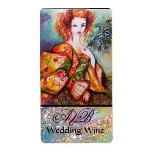 ROMANTIC WOMAN WITH PEACOCK FEATHER Wedding Wine