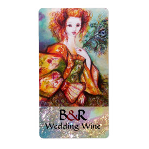 ROMANTIC WOMAN WITH PEACOCK FEATHER Wedding Wine