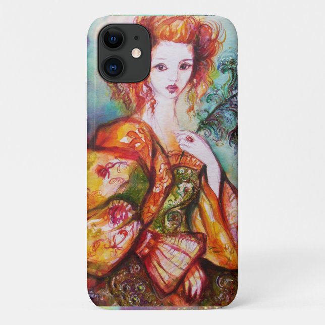 ROMANTIC WOMAN WITH SPARKLING PEACOCK FEATHER Case-Mate iPhone CASE (Back)