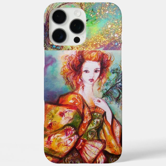 ROMANTIC WOMAN WITH SPARKLING PEACOCK FEATHER Case-Mate iPhone CASE (Back)