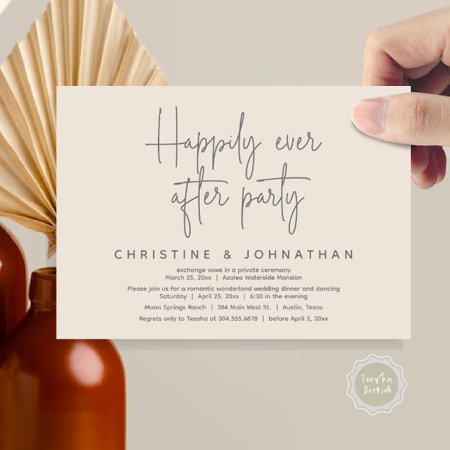 Romantic Wonderland Happily Ever After Party Invitation (Romantic Wonderland Happily Ever After Party Invitation Card, PDF, Modern Minimalist, Cream Grey)
