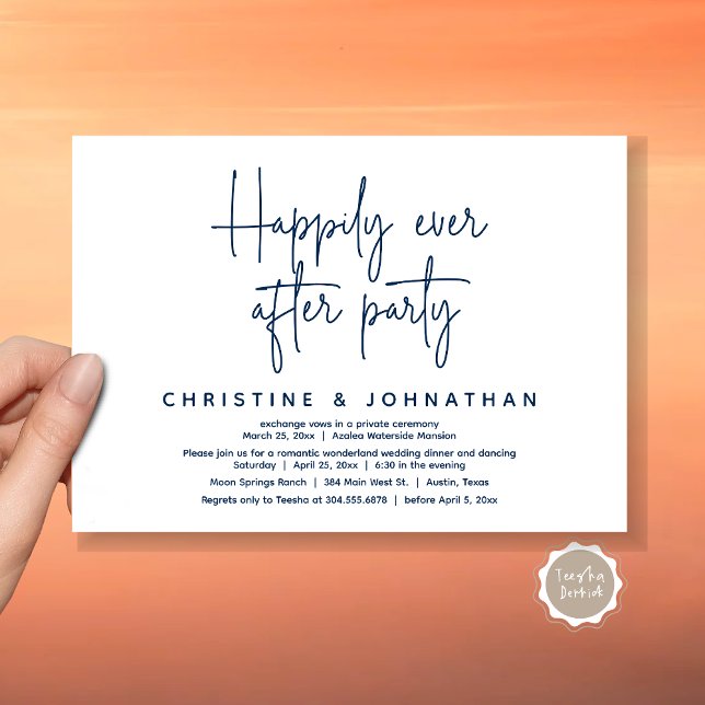 Romantic Wonderland Happily Ever After Party Invitation (Romantic Wonderland Happily Ever After Party Invitation Card, PDF, Modern Minimalist, Navy Blue)