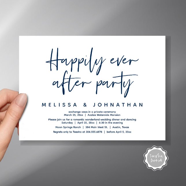 Romantic Wonderland Happily Ever After Party Invitation (Romantic Wonderland Happily Ever After Party Invitation Card, PDF, Modern Minimalist, Navy Blue)