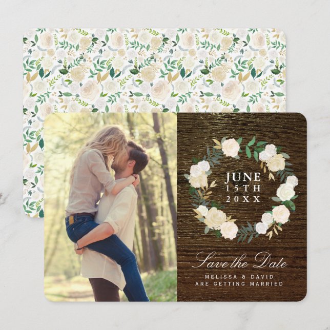 Romantic Woodland Photo Save the Date Invitation (Front/Back)
