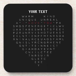 Romantic Word Search Heart – I Love You Puzzle Art Coaster