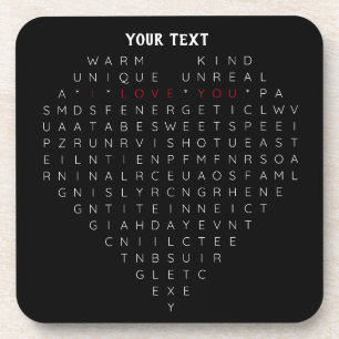 Romantic Word Search Heart – I Love You Puzzle Art Coaster