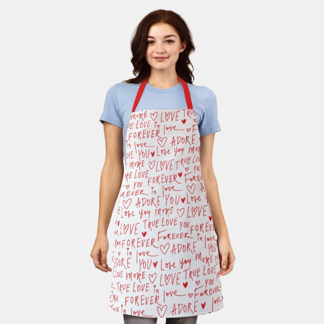 Romantic Words Valentines Day Apron (Worn)
