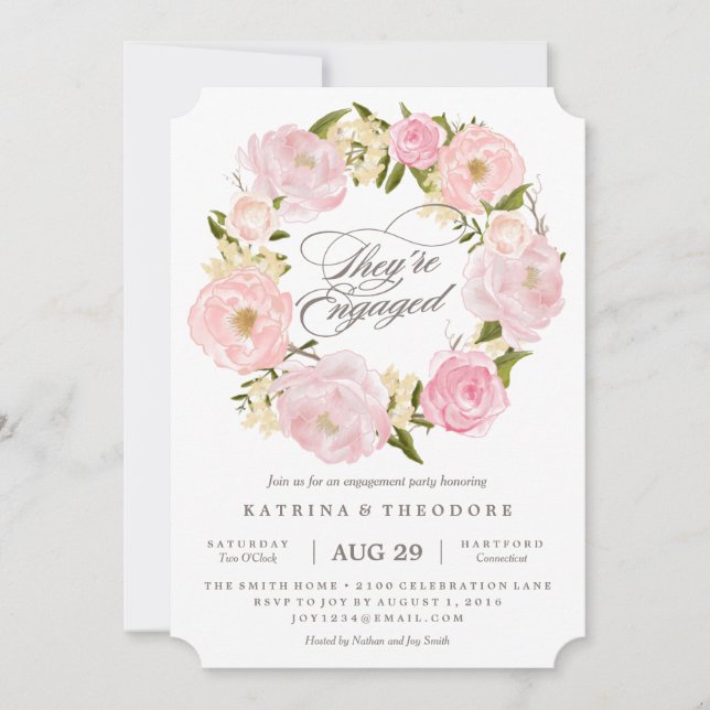 Romantic Wreath Engagement Party Invitation (Front)