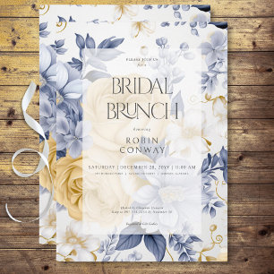Romantic Yellow Blue & White Floral Bridal Brunch Invitation