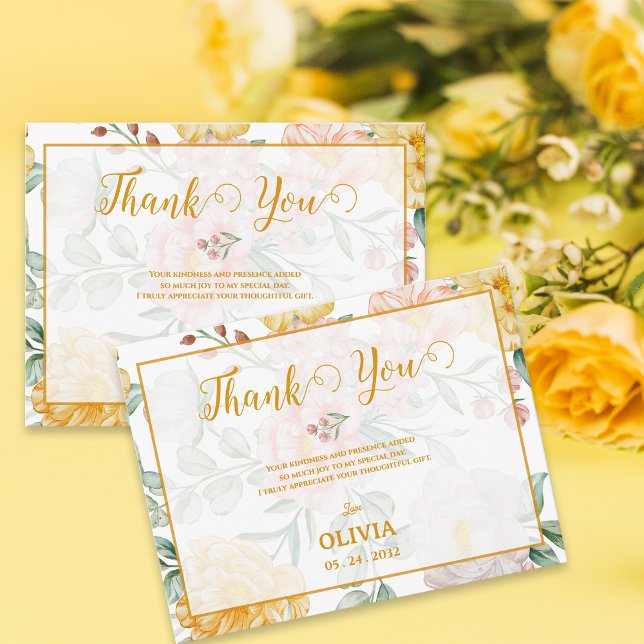 Romantic Yellow Floral Bridal Shower Thank You Postcard (Romantic Yellow Floral Bridal Shower Thank You Postcard)