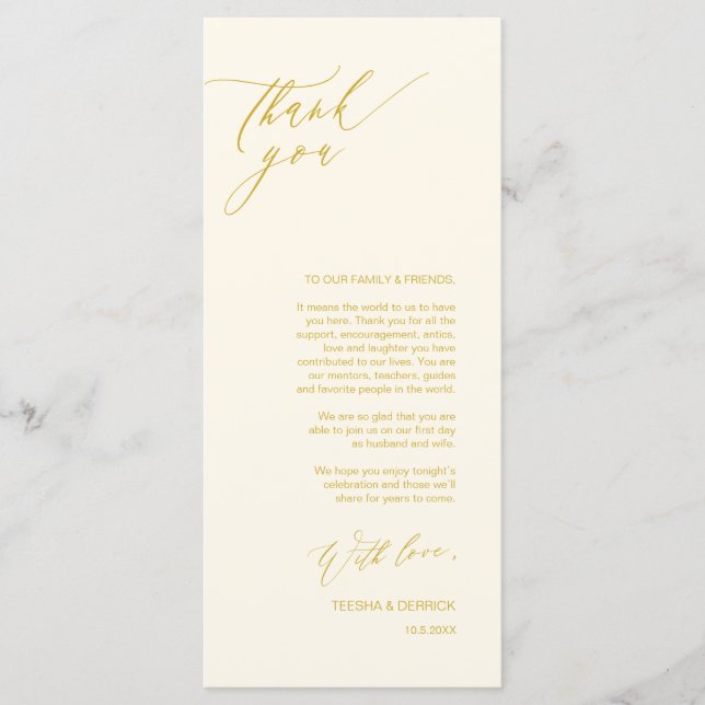 Romantic Yellow Gold, Place Setting Thank You Card (Front)