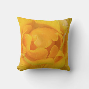 Romantic Yellow Rose Water Drops Cushion