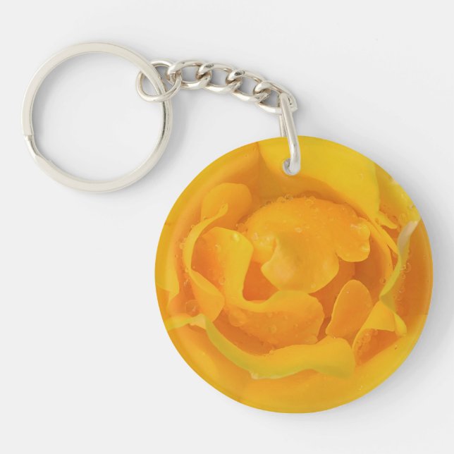 Romantic Yellow Rose Water Drops Key Ring (Front)