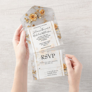 Romantic Yellow Roses All In One Invitation