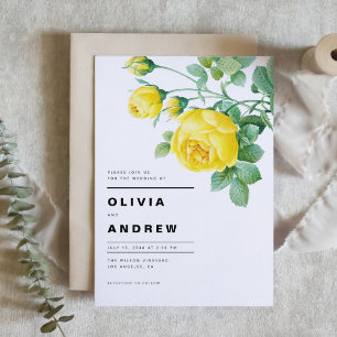 Romantic Yellow Roses Botanical Wedding Invitation