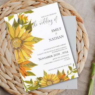 Romantic Yellow Sunflower Floral Wedding Invitation