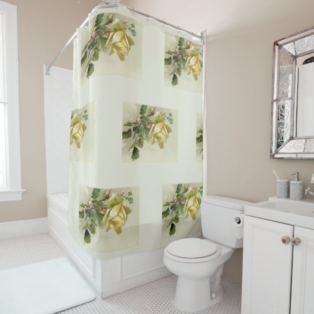 Romantic Yellow Vintage Roses Shower Curtain (In Situ)