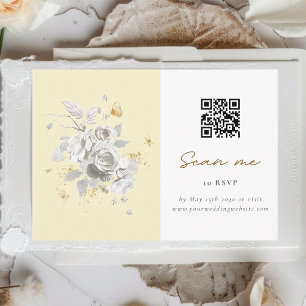 Romantic Yellow White Rose Wedding QR Code RSVP Enclosure Card