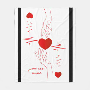 Romantic "You Are Mine" Heartbeat Design Fleece Bl Blanket