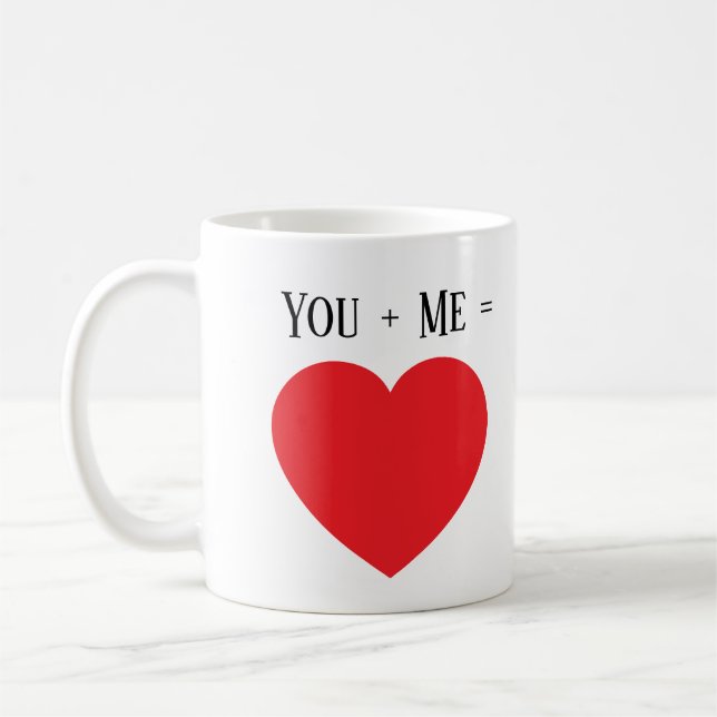 Romantic You + Me Custom Love Heart Coffee Mug (Left)