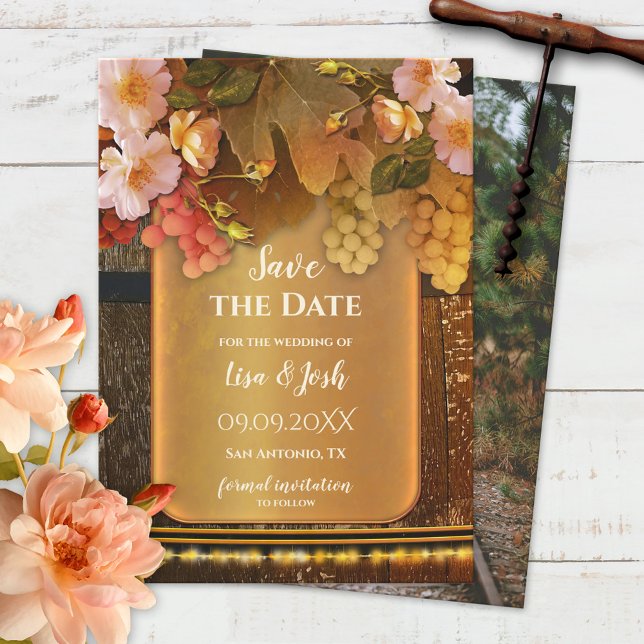 Romantic Your Photo Wine Themed Save the Date Card (Creator Uploaded)