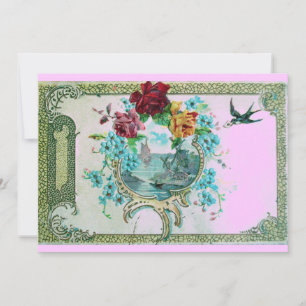 ROMANTICA 3 Floral Blue Pink Wedding Party Invitation