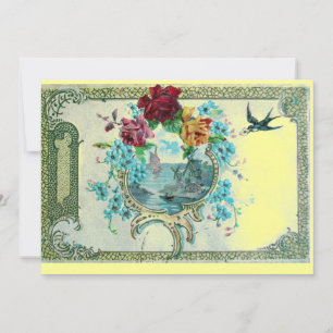 ROMANTICA 3 Floral Blue Yellow Wedding Party Invitation