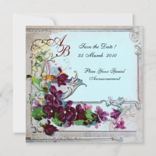 ROMANTICA  4 MONOGRAM ,Blue Invitation