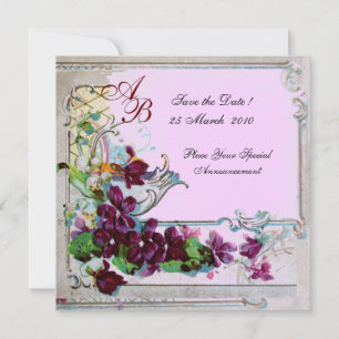 ROMANTICA 4 MONOGRAM, Floral Purple Pink Wedding Save The Date