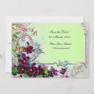 ROMANTICA  4 MONOGRAM, Purple Green Wedding Party Invitation