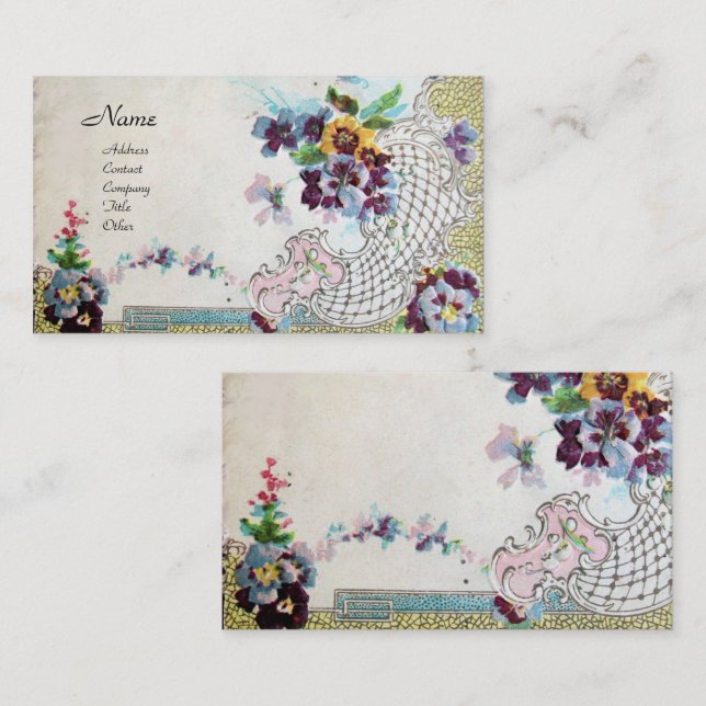 ROMANTICA Antique Flowers Pansies  Floral Swırls Business Card (Front/Back)