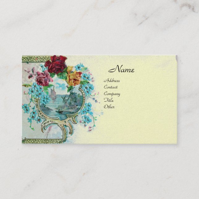 ROMANTICA Antique Flowers Roses,Floral Cream Pearl Business Card (Front)
