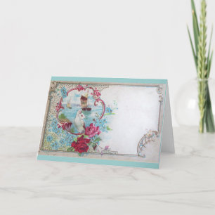 ROMANTICA,BLUE RED PINK FLORAL ROSES WHITE DOVE HOLIDAY CARD