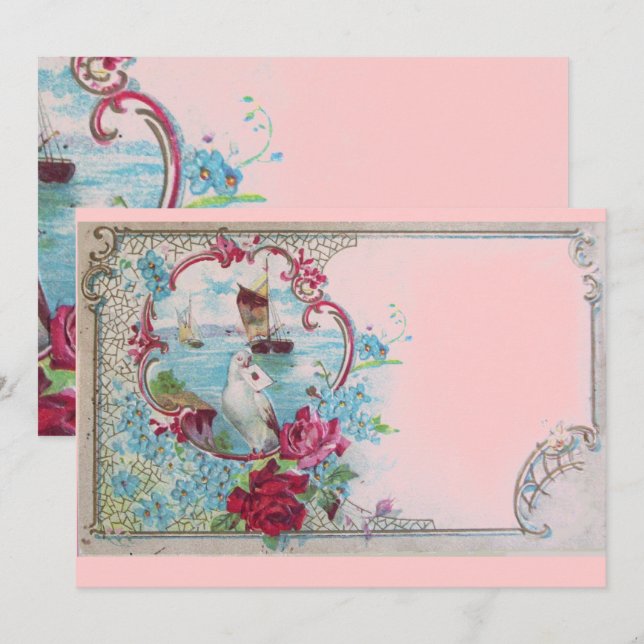 ROMANTICA Elegant Floral Blue Pink Wedding Party Invitation (Front/Back)